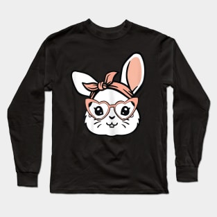 Bunny Face With Sunglasses For Boys Men Kids Easter Day Long Sleeve T-Shirt